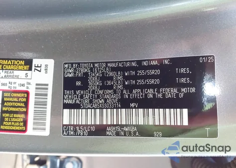 2025 Toyota Grand Highlander Hybrid Limited z USA, uszkodzony, nr VIN 5TDACAB5XSS033114